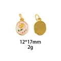 Detailed views of 12x17mm gold carnation pendants with pink enamel and Rose engraving - No.2-Oval Pink Rose