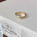 Gold plated S925 silver ring featuring light blue enamel and sparkling square zircons - Light Blue Enamel Square Diamond Ring (J6141)