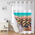 Detail view of colorful ostrich print on waterproof fabric of this modern shower curtain - 181x188cm Single Shower Curtain / SYL-2 (Colorful Artistic Ostrich)
