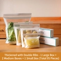 Reusable food storage bags set of 95 for kitchen fridge organization and preservation - Double Zipper Thickened / [1 Small + 2 Med + 1 Large] Total 95pcs