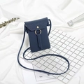 Navy blue pebble grain crossbody phone bag for women with elegant golden ring accent - Blue