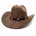 Cappello da cowboy marrone con motivo a serpente, fascia in pelle e borchie argentate - M (56-58cm) / Cachi Serpente