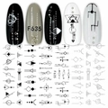Detailed view of geometric 3D nail stickers featuring black and white arrows and patterns - F635 (Bare Sheet)