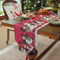 Christmas snowman and penguin jacquard table runner with red fabric and tassels - Penguin Snowman + Triangle (Hand Wash Only)