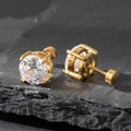 8mm gold surgical steel stud earrings featuring brilliant round clear zircon crystals - 8mm / Gold