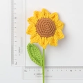 Handmade crochet sunflower in bright yellow with green leaves and a 13cm height scale - Single Sunflower Stem With A Single Leaf (5 Rings Stem Length 30cm)