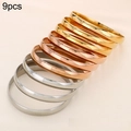 9-piece set of 8mm polished bangles in gold, silver, and rose gold finishes - Width 8mm Inner Diameter 60mm / [9 Rings] 3 Steel + 3 Gold + 3 Rose Gold