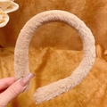 Plush brown sponge headband with faux fur texture for women's autumn hair styling - Rabbit Fur Plush Style / Brown