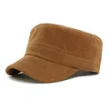 Casquette militaire marron classique en daim avec coutures horizontales détaillées - Ajustable 56-61cm / Kaki