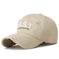 Distressed beige baseball cap with frayed edges and B.S.T embroidered lettering - Light Beige