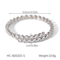 Detalle de dimensiones y doble fila de circonitas brillantes en el brazalete de acero plata - Pulsera Doble Fila Plateada Strass (HC-B20323-S)