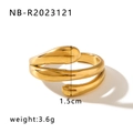 Unregelmäßiger herzförmiger vergoldeter Edelstahl-Wickelring Gewicht 3.6g Größe 1.5cm - Einstellbar Offen / Verdrehtes Wickeldesign (NB-R2023121)