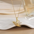 Macro view of flying hummingbird pendant with white zircon pavé and marquise tail feathers - FN0128 Marquise Stone Flying Bird