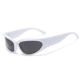Sporty white wrap-around sunglasses with dark grey lenses and a futuristic design - White Frame / Black Lens