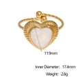 Minimalist 18k gold heart open ring with white pearlescent inlay on a white background - White