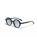 Vintage round black oversized sunglasses with blue gradient lenses for men and women - Glossy Black Blue