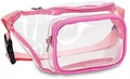 Detail view of pink transparent PVC waist bag with dual zipper compartments and strap - 40 Silk (0.4mm) / Pink