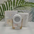 Portable white LED lantern night light with light wood handle and foldable design - Bear Gift Bag / White