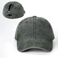 Casquette de baseball délavée gris-vert avec trou pour queue de cheval et boucle - Réglable / Vert Armée Lavé