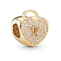 Golden heart-shaped lock pendant charm with sparkling pavé crystals and keyhole detail - Gold Heart Lock Charm / Gold