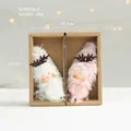 Pink and white wool felt Christmas elf ornaments set in a gift box with reindeer antlers - Antler Pink and White Doll (APYX158-2)