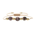 Handmade woven bracelet with reddish-brown ceramic rhombus beads and gold metallic accents - Bronze Bead & Red Blue