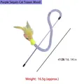 Purple sequin tube cat teaser stick with yellow feathers measuring 41cm in length - Purple Sequin Tube Wand