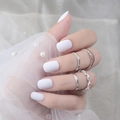Short square round matte white press-on nails for kids with silver ring accessories - Matte Pure White (DFYM-02)