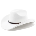 Detail of white suede cowboy hat with brown leather band and turquoise studs - Pure White