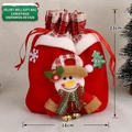 Detail view of 18x23cm snowman plush Christmas gift bag with red drawstring and bells - Flower Edge Snowman