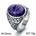 Vintage viking style stainless steel ring with an oval purple gemstone in silver finish - US 7 / Steel Purple (KR110144-MZOZ)