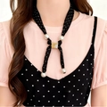 Black and white polka dot neck scarf necklace with pearls and a square slider buckle - Black Polka Dot Style (8846)