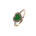 Minimalist gold plated heart ring with green enamel and sparkling zircon accents - Green
