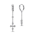 S925 sterling silver cross drop earrings with sparkling cubic zirconia in silver - Cross White Zirconia