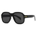 Modern flat top sunglasses in black with grey lenses and gold arrow temple detail - Black Frame Gray Lenses