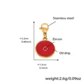 18K gold-plated red enamel round pendant with zircon inlay and lobster clasp - D187-1 Gold Round Enamel Pendant