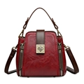 Vintage dark red and brown bucket bag with square metal buckle and contrast stitching - Red