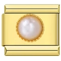 Golden rectangular link with central pearl inlay for modular stainless steel bracelet - 0538 - Small Gold Pearl