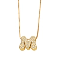 Gold-plated letter M necklace with sparkling cubic zirconia on a classic box chain - Letter M