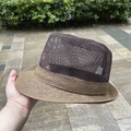 Men's mesh fedora hat in brown and khaki with breathable summer sun protection - M Standard 58cm / Coffee