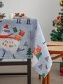 Detail der hellblauen Weihnachtstischdecke mit Leinenstruktur und festlichem Alpakapattern - 140*100 / Blaues Weihnachten