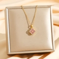 Sparkling pink clover necklace with zircon stones on a gold titanium chain - Gold/Pink Zirconia