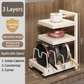 Adjustable white metal three-tier kitchen pot rack with 52x32x23cm dimensions - 3-Tier Heightened / Cream