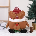 Brown plush Christmas reindeer doll wearing red knitted hat and green festive bow tie - Elk / Brown