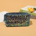 Deep blue and green gradient sequin makeup bag with a pearl zipper pendant detail - Iridescent Blue