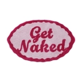 Pink oval plush bath mat with Get Naked letter jacquard and wavy border design - GETNAKED-Pink Olive