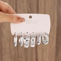 Set di tre paia di orecchini a cerchio a forma di C argento su cartoncino - Argento (N-834)