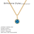 Rose gold stainless steel necklace with 8mm December aquamarine rhinestone pendant - December Lake Blue - Rose Gold