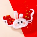 Handmade crochet bunny pet bib with festive red trim and small golden metal bells - Wavy Edge Rabbit-XL / Neck 35-45cm