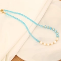 Detail of handmade eye necklace with blue crystal beads and white pearls on silk - Bohemian Beaded Style (3#)